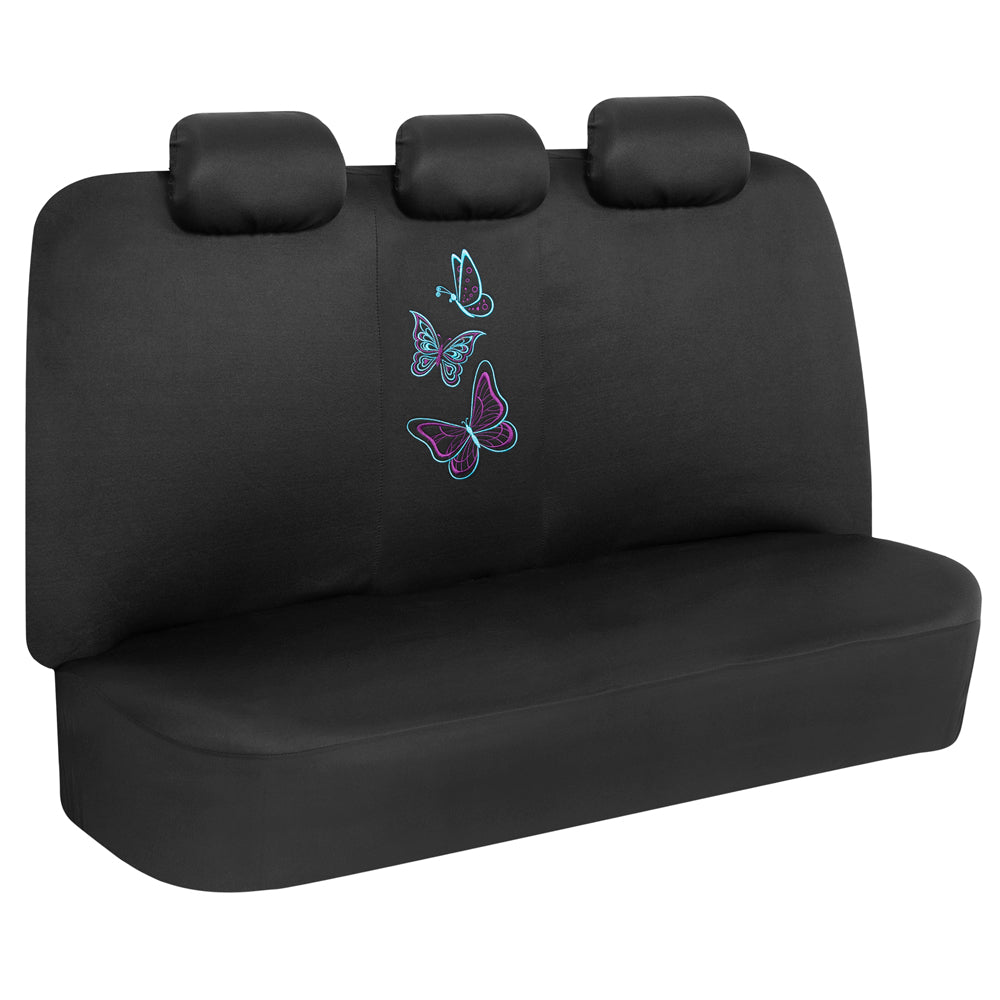 BDK 12-Piece Neon Butterflies Front Seat Covers, Rear Seat Covers, Seat Belt Pads, Steering Wheel Cover (Fits 14.5" - 15.5")