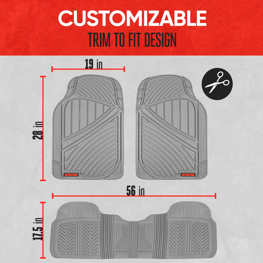 MotorTrend 3-Piece FlexTough Performance Deep Channel Front Floor Mats and Rear Floor Mat - Heavy Duty, All Weather, Trim to Fit