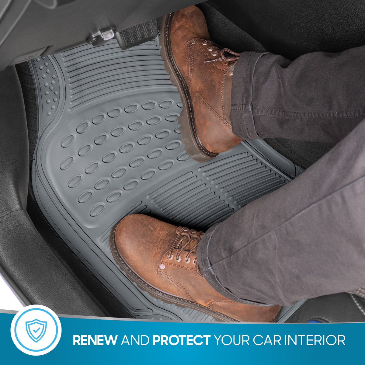 BDK 3-Piece ProLiner Front Floor Mats and Rear Floor Mats - Heavy Duty, All Weather, Trim to Fit