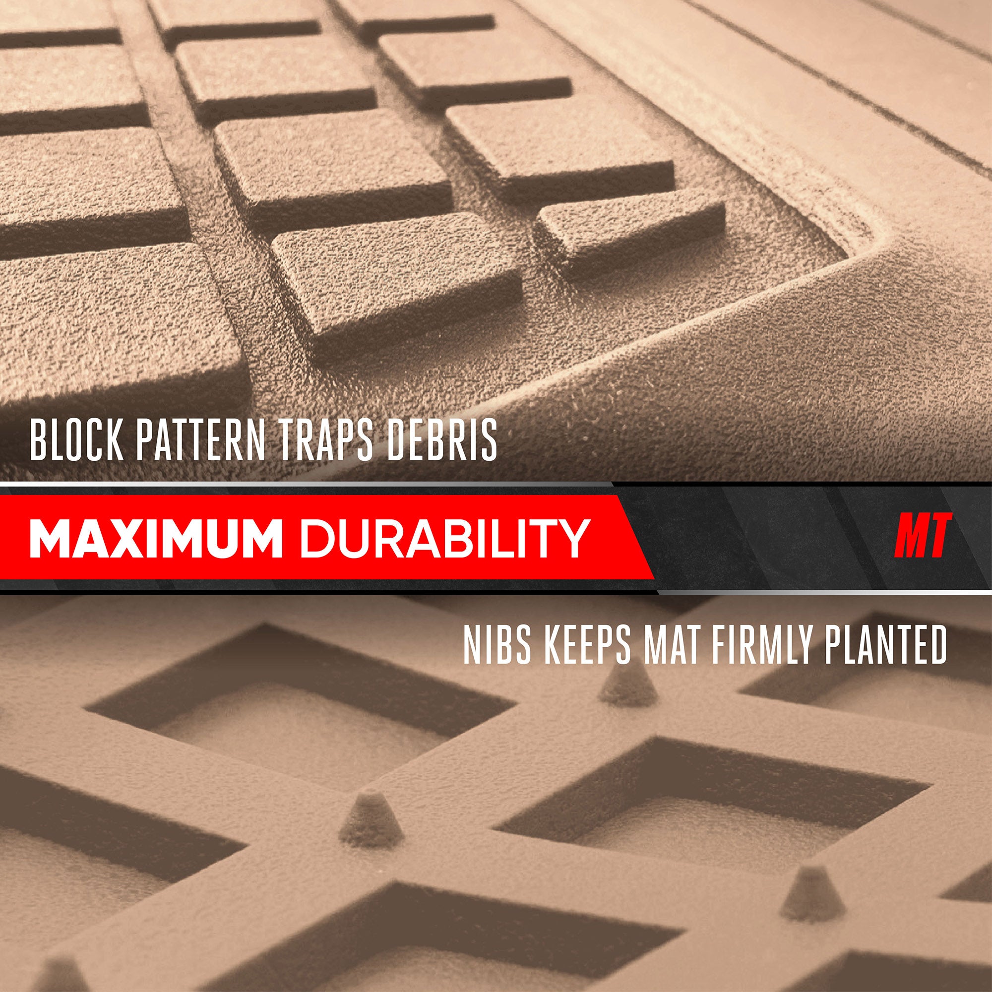 MotorTrend FlexTough Square Groove Trunk/Cargo Liner Mat - Heavy Duty, All Weather, Trim to Fit (54" x 37")