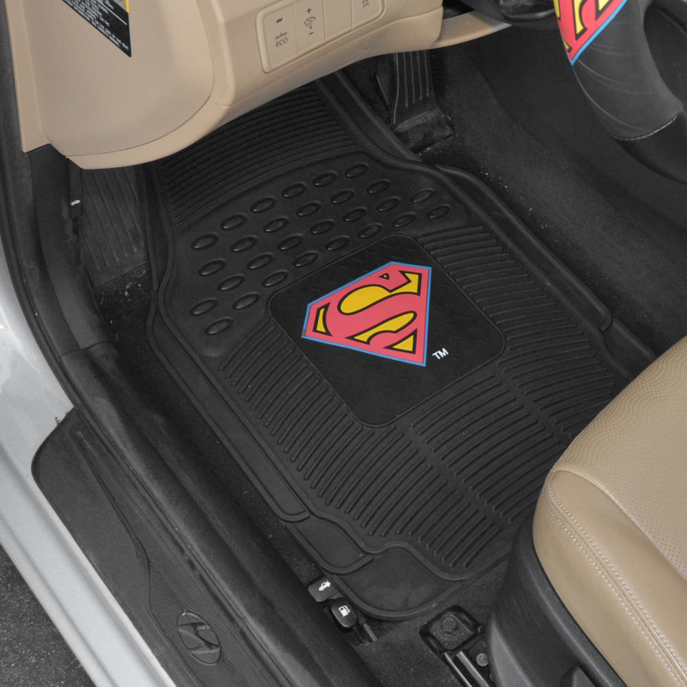 BDK Armored Super Hero Car Floor Mats - Officially Licensed DC Comics - All Weather Heavy Duty Auto Interior Liners for Car Truck Van SUV (Multiple Styles)