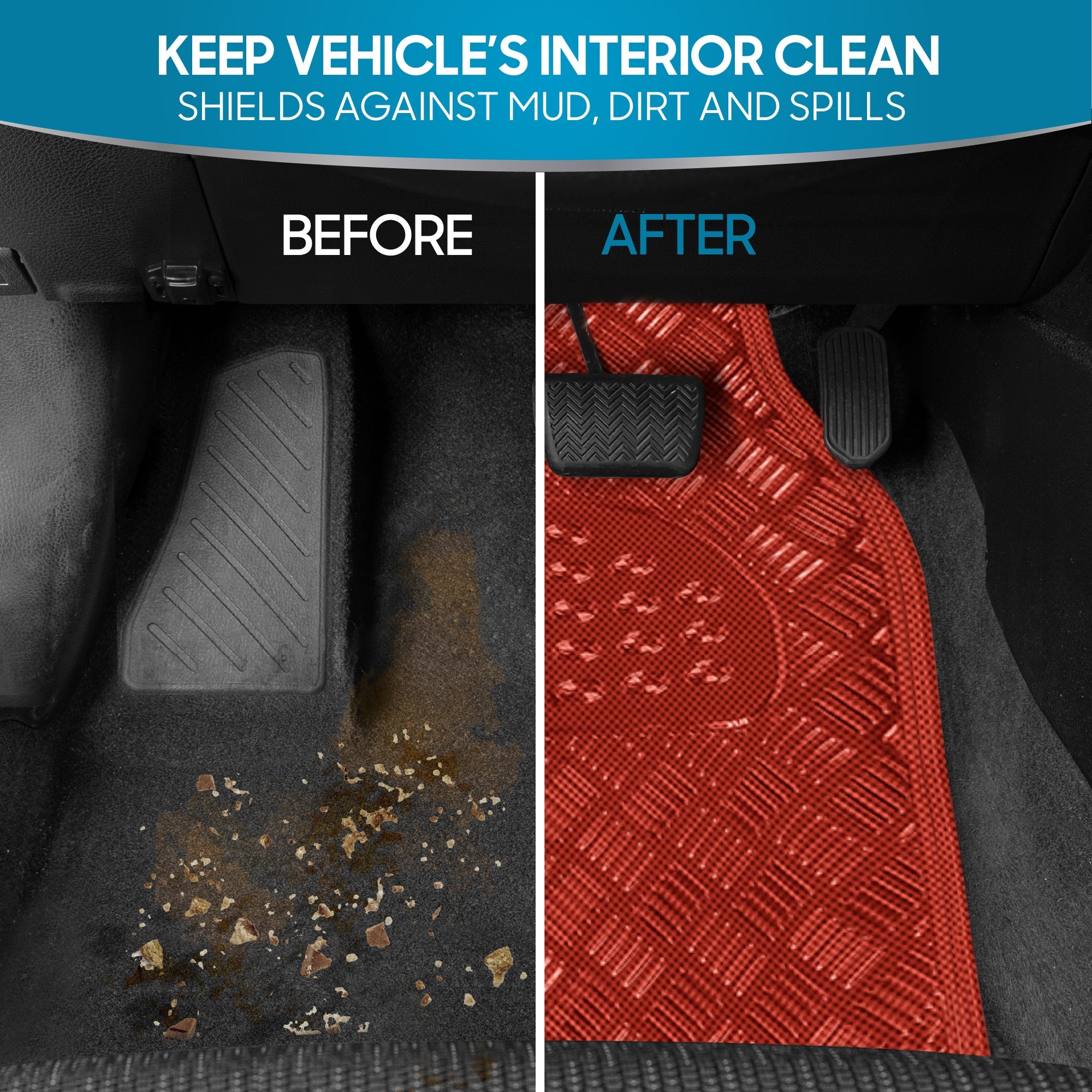 BDK 3-Piece Translucent Metallic-Look Front Floor Mat and Rear Floor Mat - Heavy Duty, All Weather