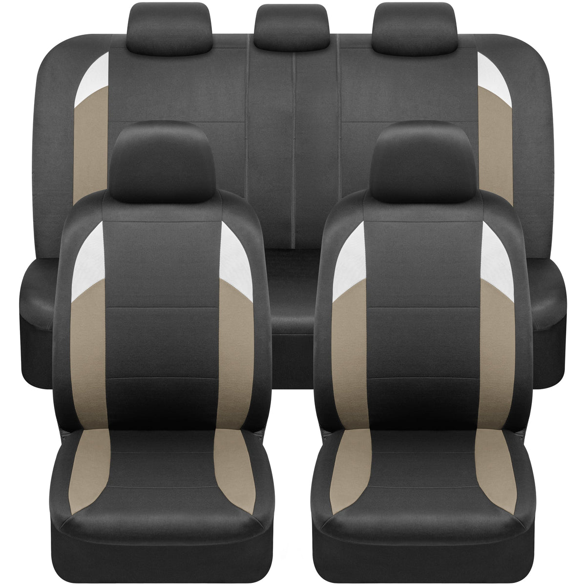 BDK Tri-Tone Monaco Front Seat Covers and Split Rear Seat Seat Covers - Black/Beige