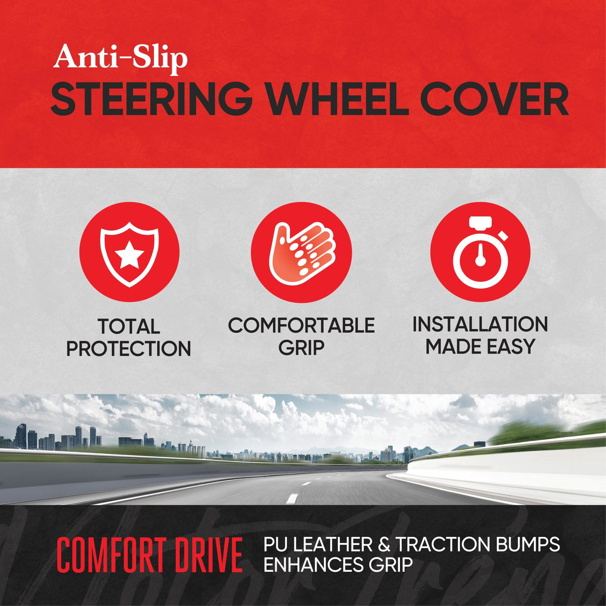 MotorTrend FlexGrip Steering Wheel Cover with Raised Bump Grips (Fits 14.5" - 15.5")