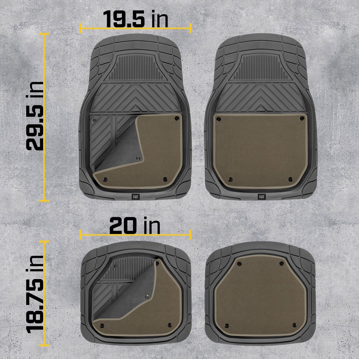 CAT 4-Piece Detachable Carpet Deep Dish Front Floor Mats and Rear Floor Mats - Heavy Duty, All Weather, Trim to Fit