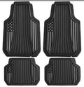 Motor Trend Flag Floor Mats Full Set - Durable Black Rubber Car Floor Mats for Trucks Cars SUV with Two Tone Accent, All Weather Interior Protection for Front and Rear with Non-Slip Backing, Black Gloss - Flag Black/Gray