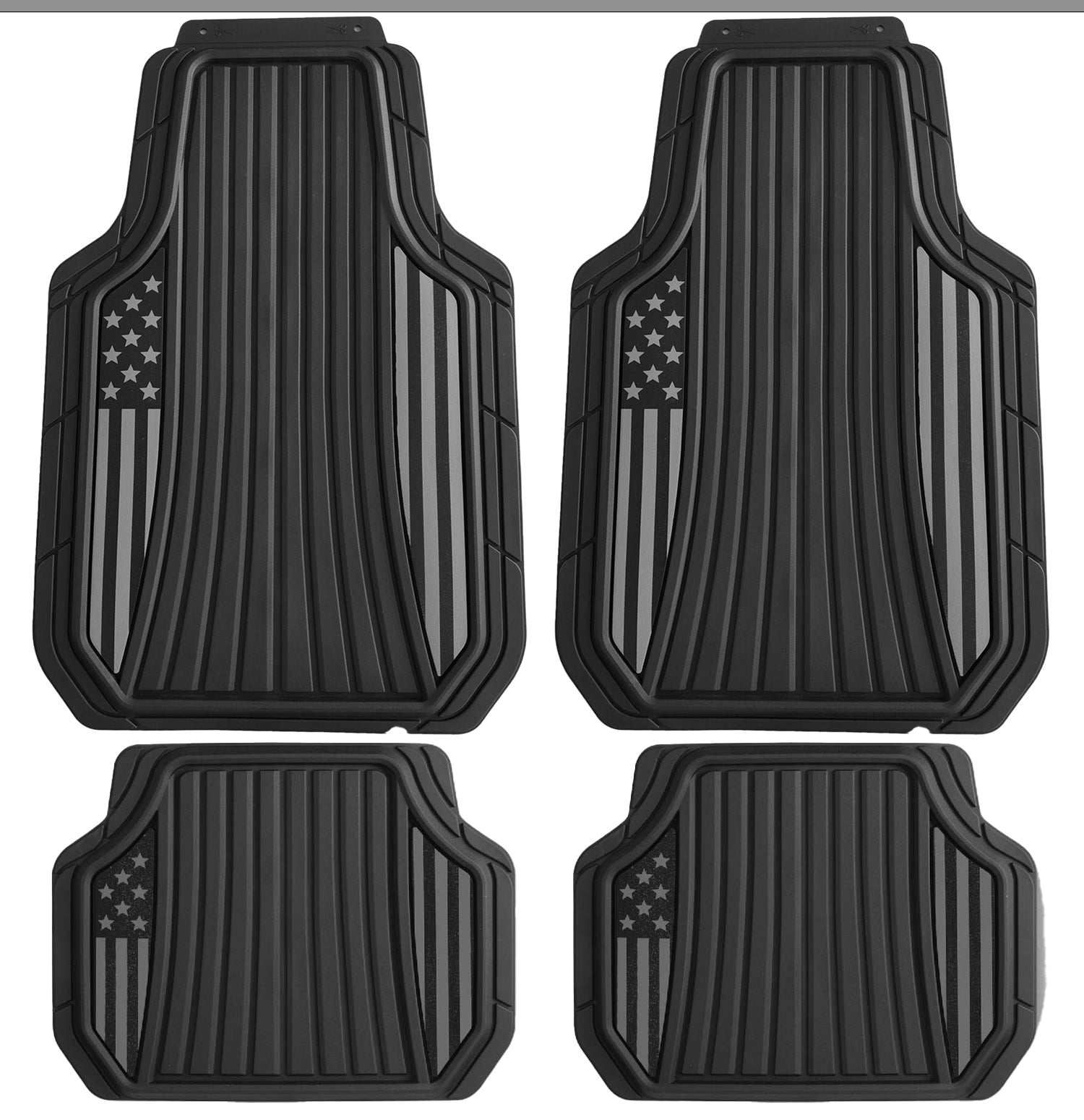 Motor Trend Flag Floor Mats Full Set - Durable Black Rubber Car Floor Mats for Trucks Cars SUV with Two Tone Accent, All Weather Interior Protection for Front and Rear with Non-Slip Backing, Black Gloss - Flag Black/Gray