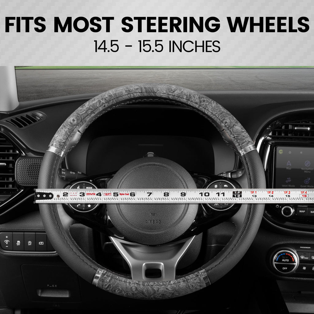 BDK Two-Tone Chrome Wood Grain Steering Wheel Cover (Fits 14.5" - 15.5")