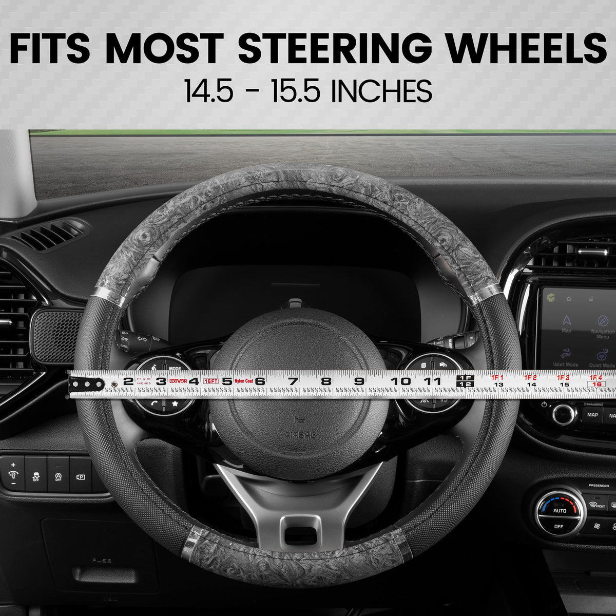 BDK Two-Tone Chrome Wood Grain Steering Wheel Cover (Fits 14.5" - 15.5")