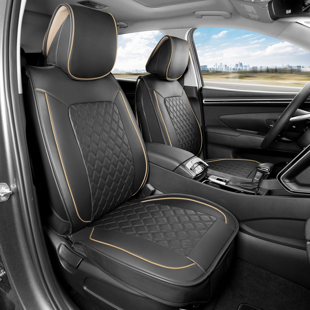 MotorBox 2-Pack Prestige Edition Premium Faux Leather Diamond Stitched Cushion Front Seat Covers