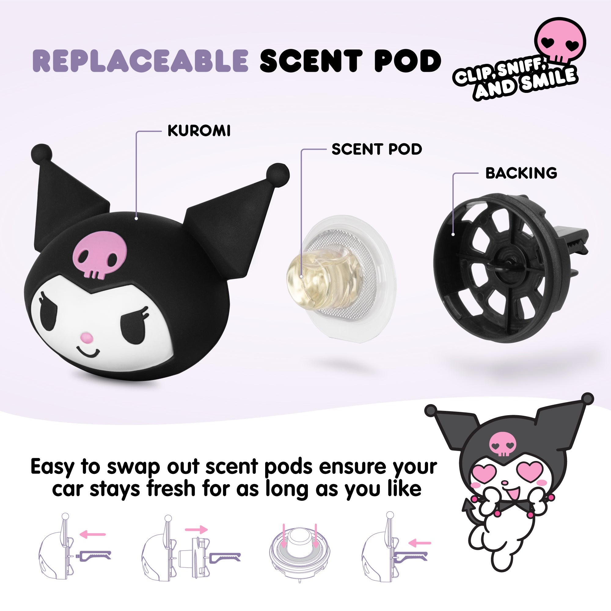 Carbella Official Hello Kitty Kuromi Air Freshener Deodorizer - Midnight Lavender
