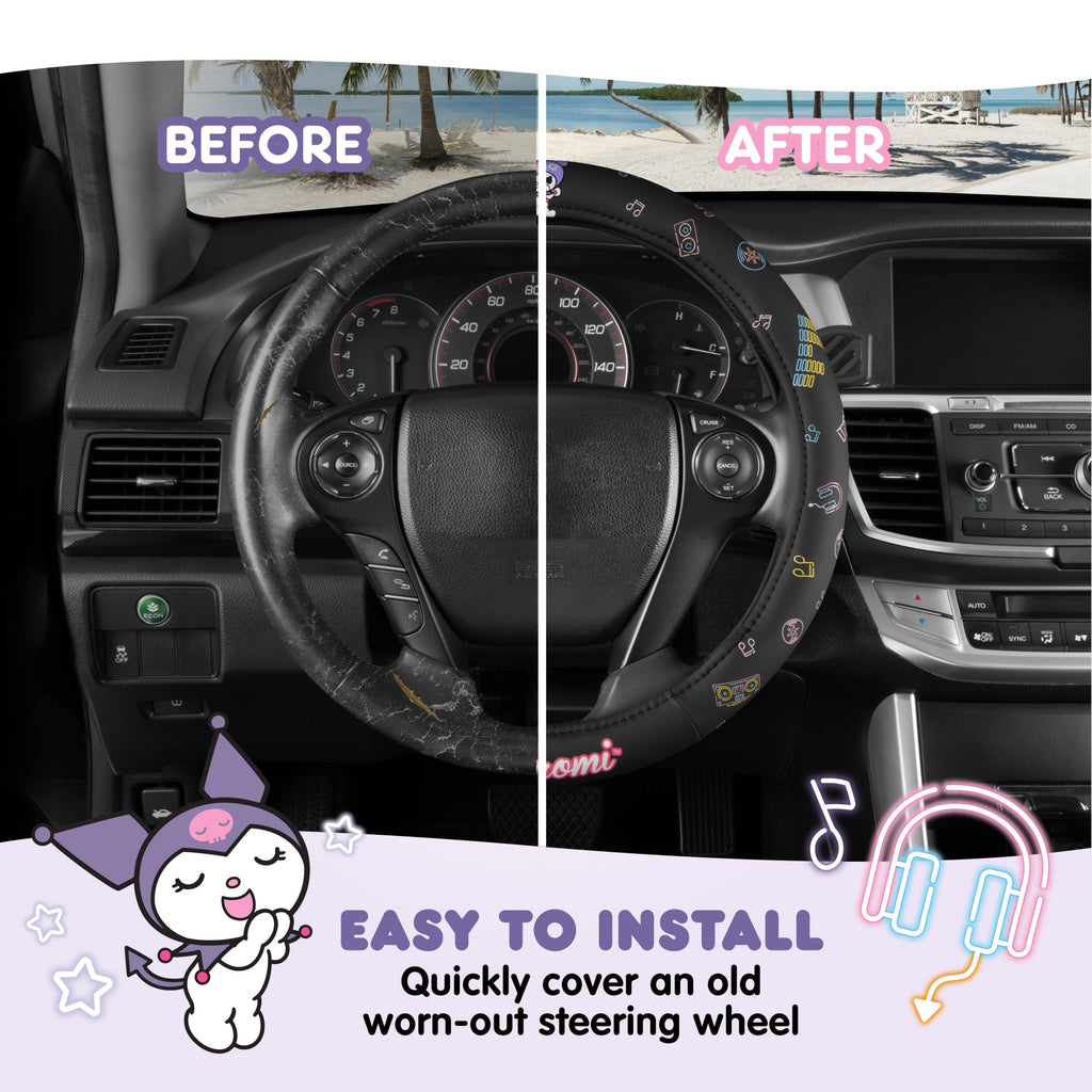 Carbella Sanrio Kuromi Neon Party Steering Wheel Cover (Fits 14.5" - 15.5")