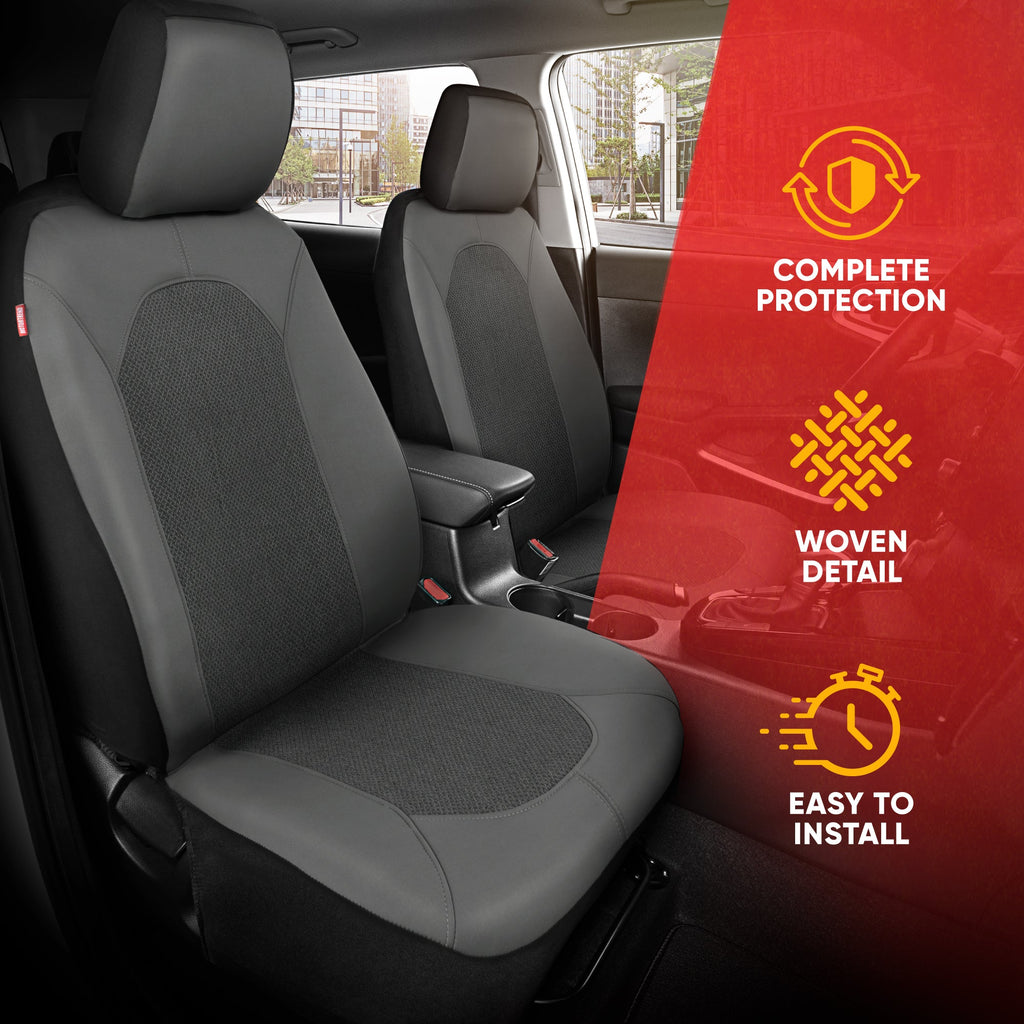 Motor Trend Charcoal Gray Car Seat Covers Set - 2 Front Seats – Spill-Proof Neoprene CarSeat Cover Protector for Cars – Automotive Interior Car Accessories for SUV & Small Trucks – Semi Universal Fit