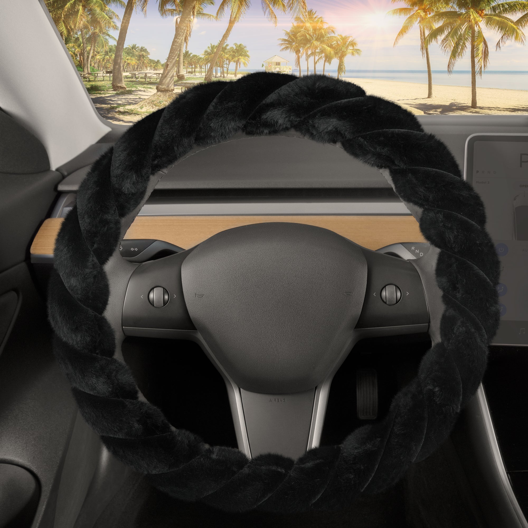 Carbella Twisted Plush Fur Steering Wheel Cover (Fits 14.5" - 15.5")