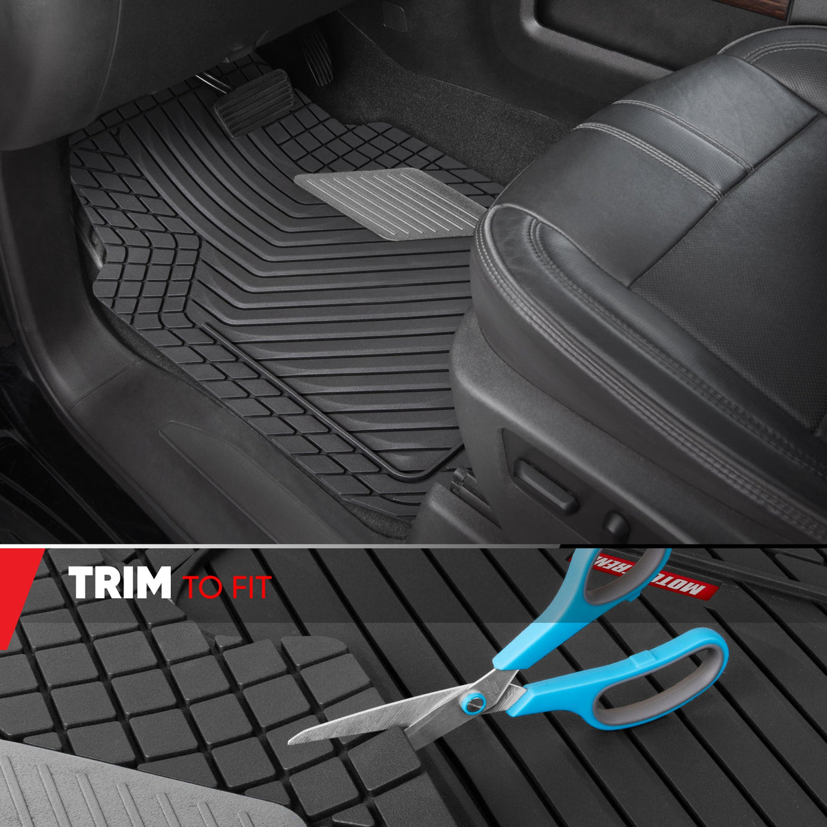 Motor Trend MetallicGuard Car Floor Mats Full Set - Durable Rubber Floor Mats with Silver Metallic Heel Pad, All-Weather Interior Protection for Front and Rear with Non-Slip Backing --Alias 638721182349977102