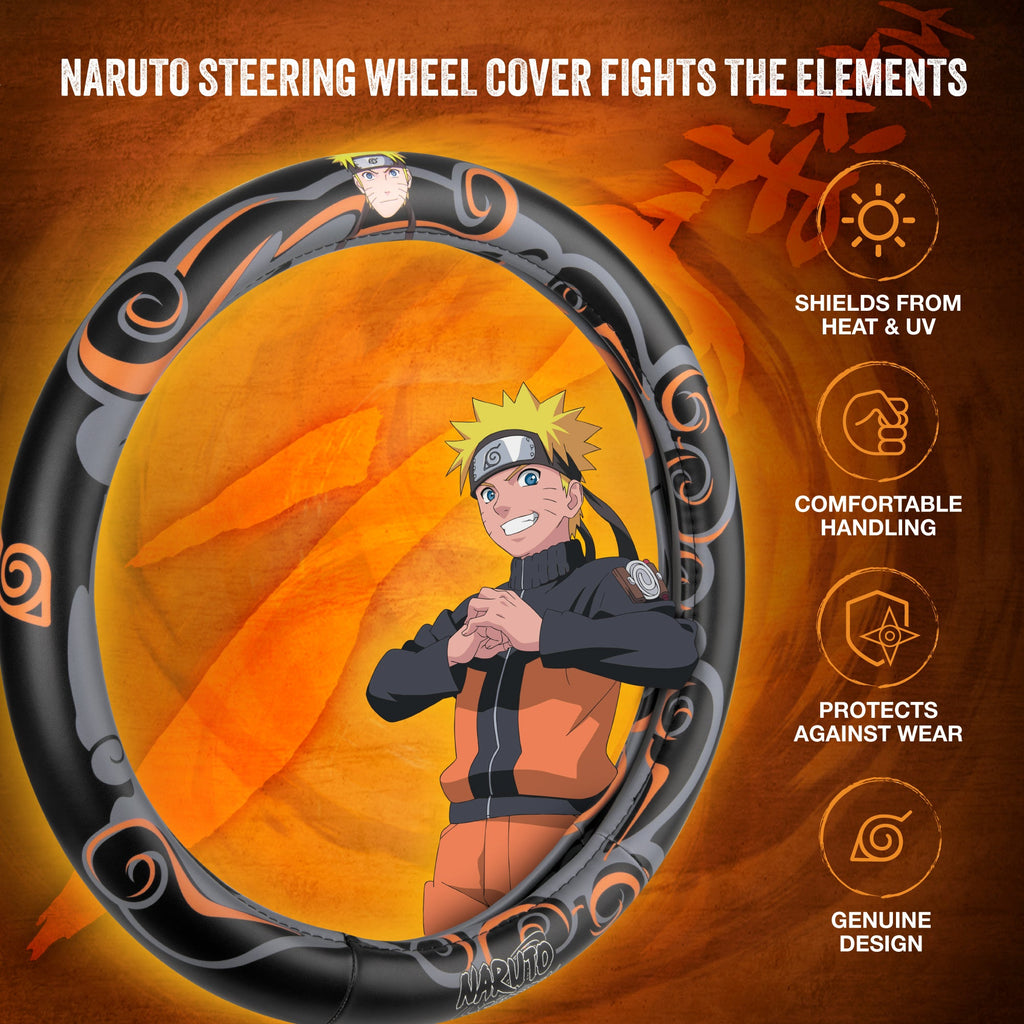 Naruto Shippuden Car Steering Wheel Cover, 15 Inch Anime Steering Wheel Cover, Cushioned Soft Comfortable Cover Anime Car Accessories for Men Women, Nine Tails