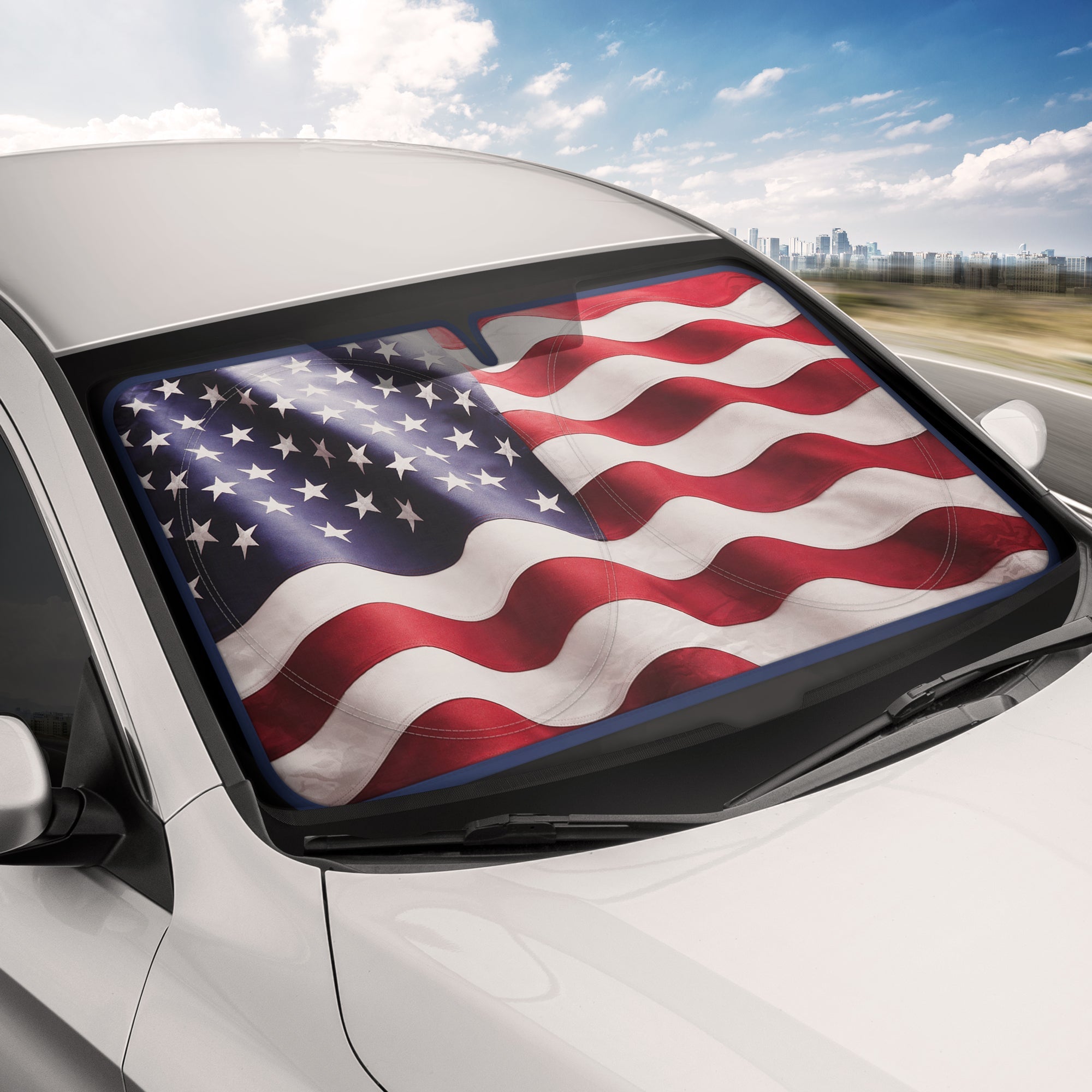 MotorTrend USA American Flag Front Windshield Sunshade - Medium (65" x 33")