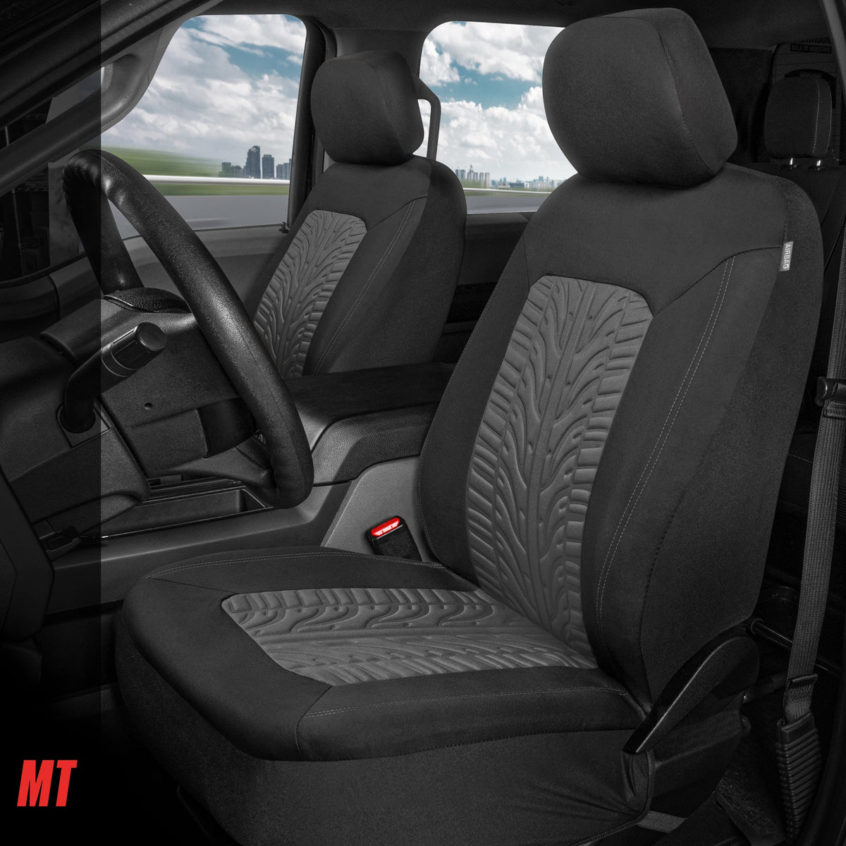 MotorTrend GrandPrix Tire Embossed Front Seat Covers and Rear Seat Covers - Gray