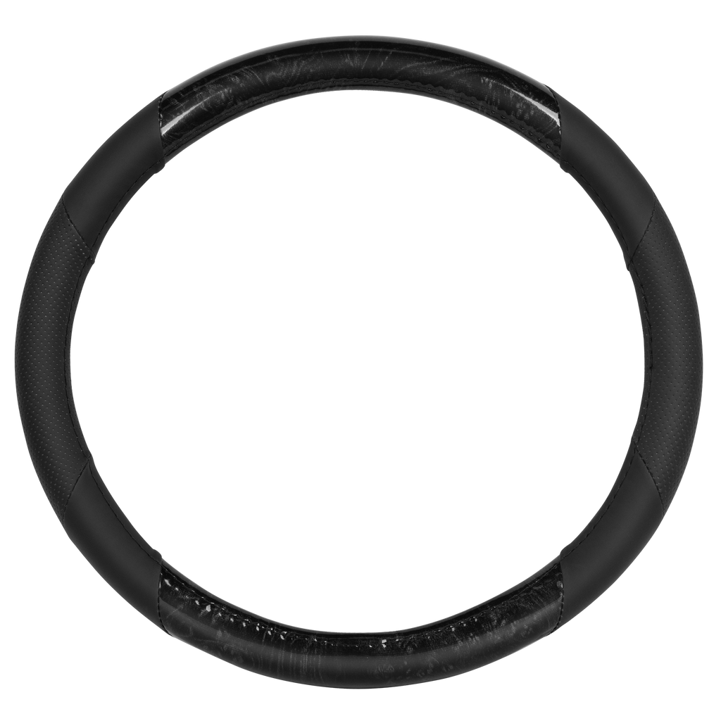 BDK Burlwood Pattern and Leatherette Sport Grip Steering Wheel Cover (Fits 14.5" - 15.5")
