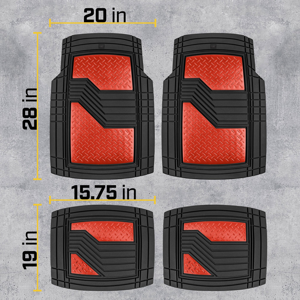 CAT 4-Piece Two-Tone Metallic-Look Front Floor Mats and Rear Floor Mats - Heavy Duty, All Weather, Trim to Fit