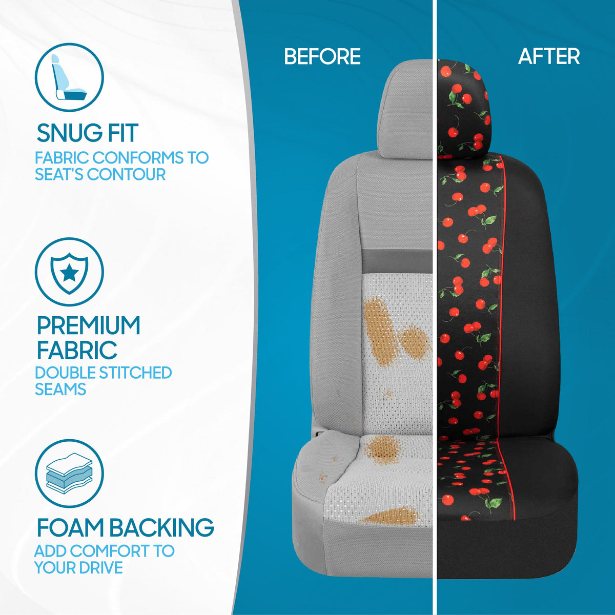 BDK 2-Pack Red Cherries Front Seat Covers