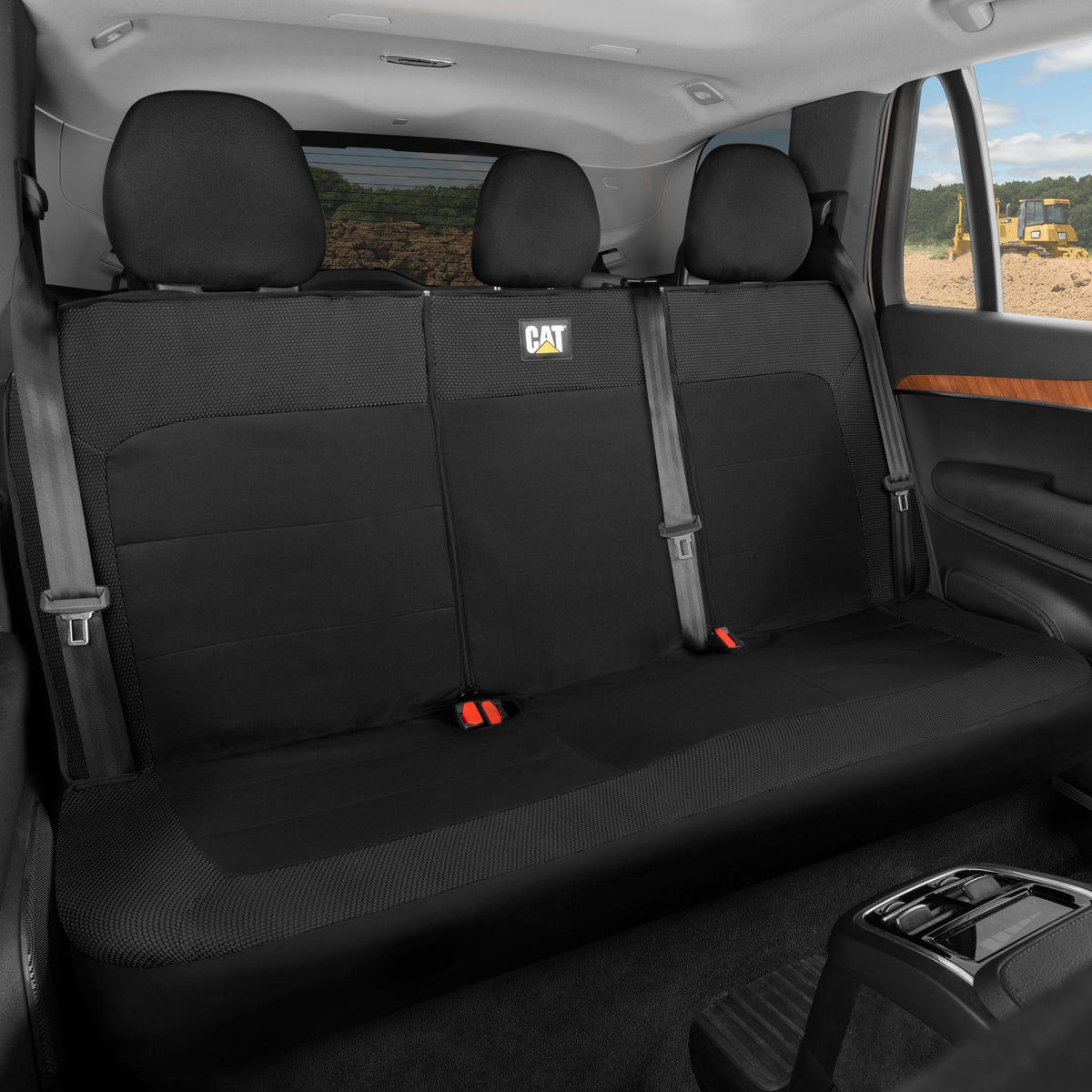 Cat Flexfit Black Rear Seat Cover for Car - Durable Canvas & Mesh Design 60/40 Split Bench Protector for Cars, Trucks & SUVs - Back Seat Cover for Rear Bench - Interior Car Accessory