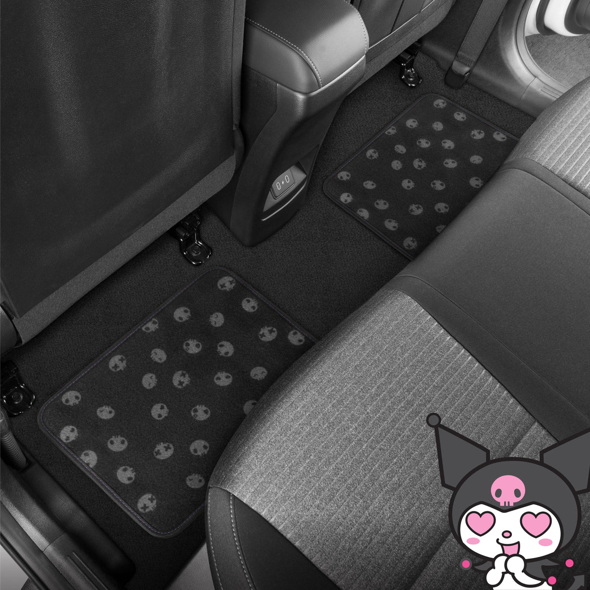 Kuromi Carpet Car Floor Mats - Universal Fit for Cars, SUVs & Trucks - Black with Kuromi Print & Purple, Pink Accents - Front & Rear Set, 4 Piece