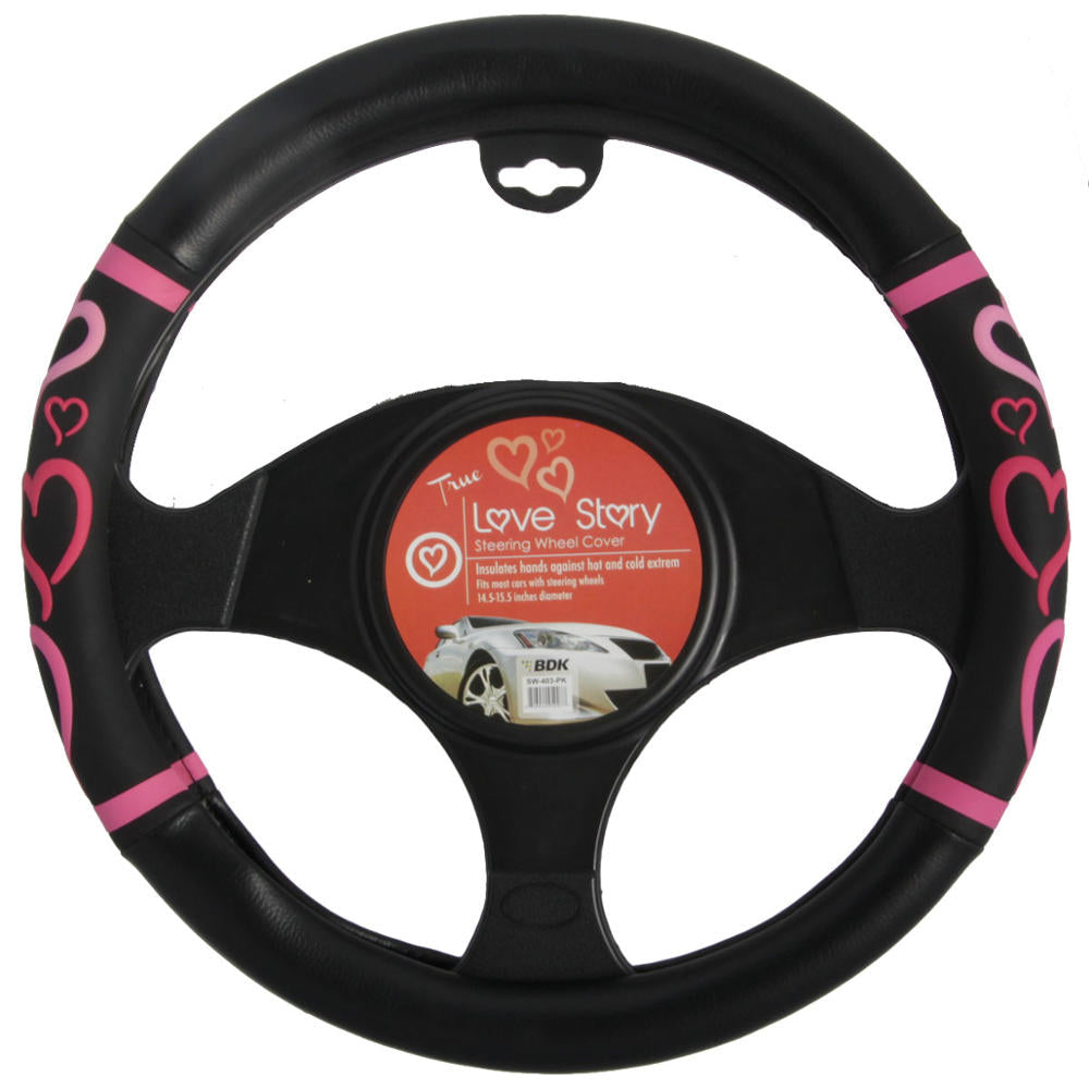 BDK Pink Hearts Steering Wheel Covers (Fits 14.5" - 15.5")