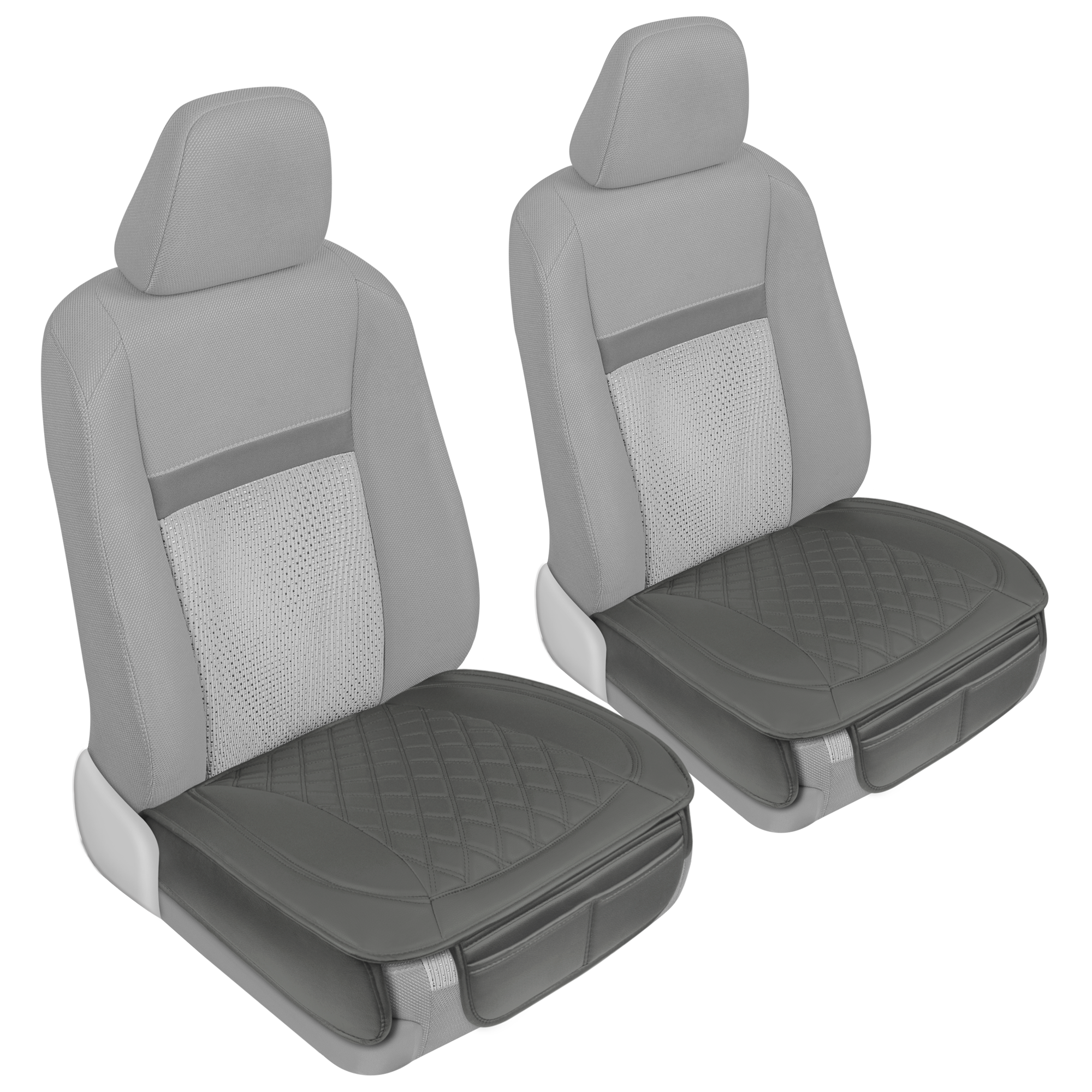 MotorTrend 2-Pack Padded Faux Leather Diamond Stitched Seat Covers with Front Storage Pockets