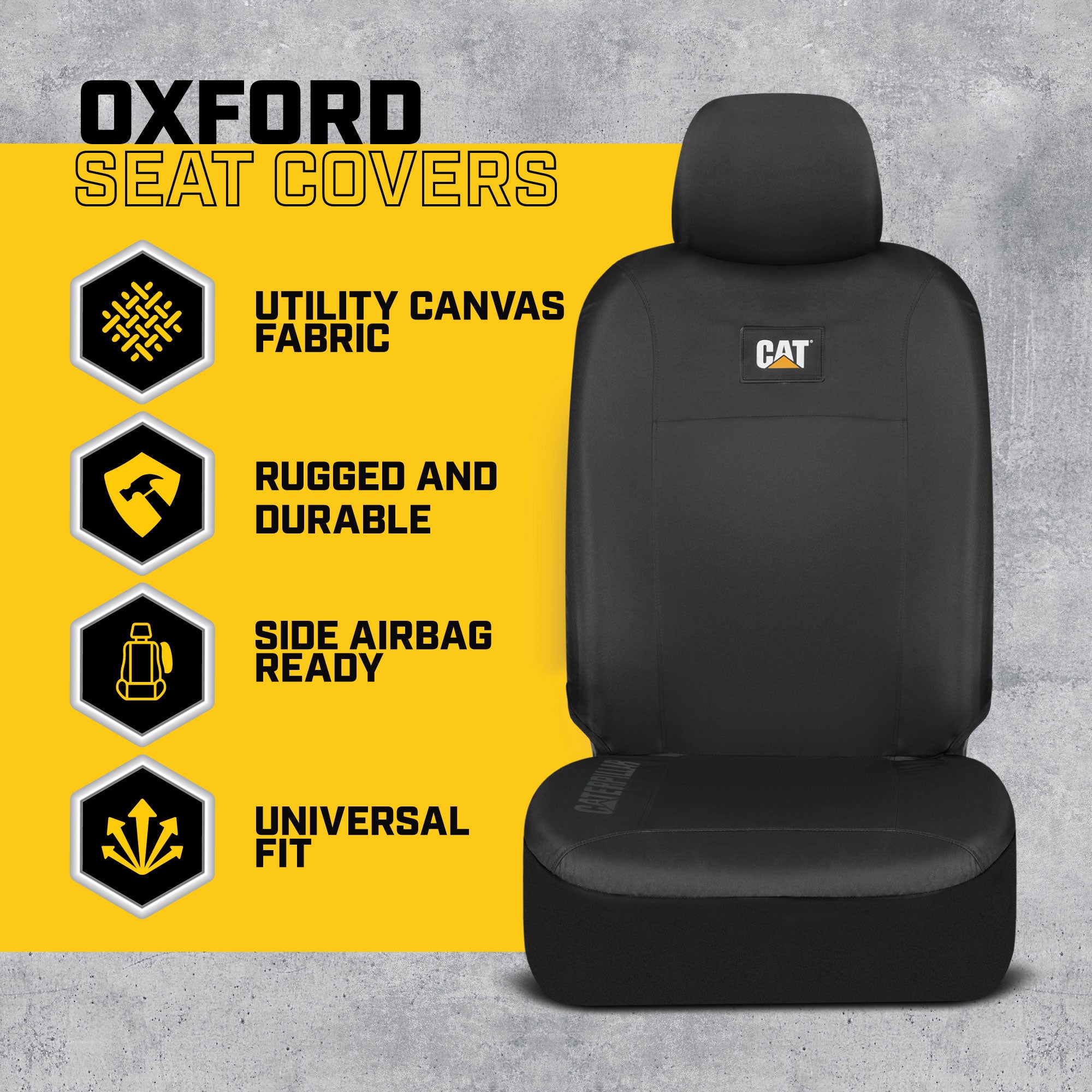Cat® Heavy Duty Oxford Car Seat Cover for Auto - Durable Canvas Material, Universal Fit-Black