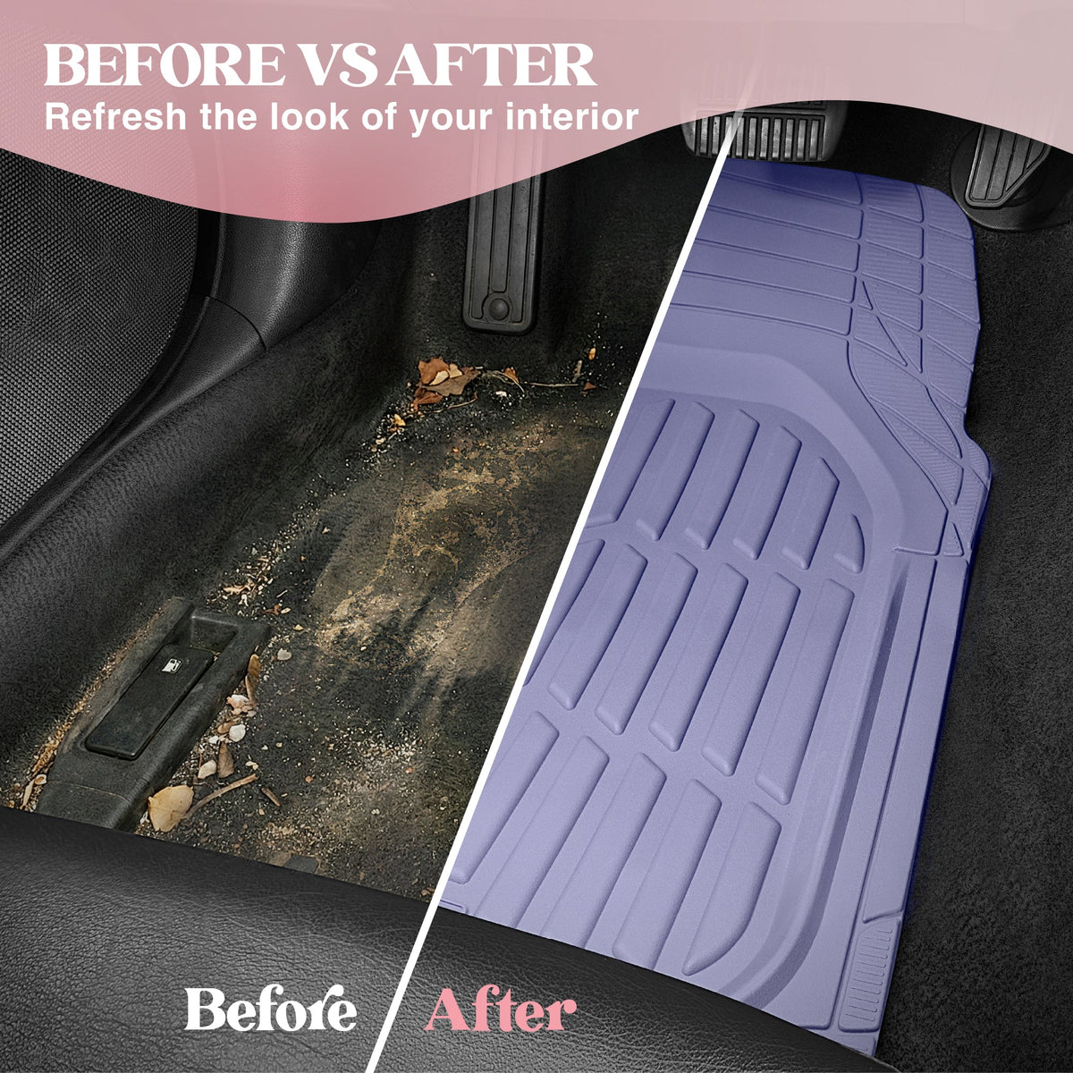 Carbella 3-Piece Front Floor Mats and Rear Floor Mats - Heavy Duty Deep Dish - Lavender