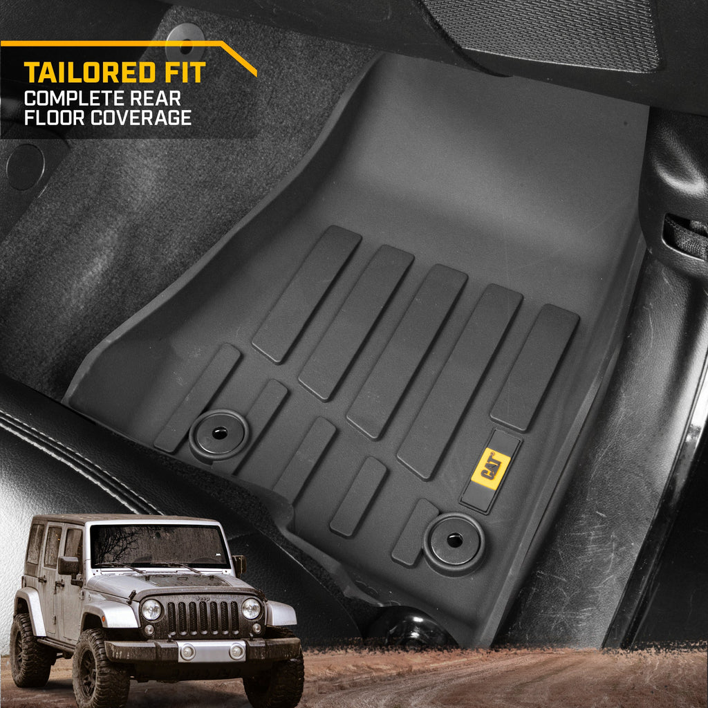 CAT 3-Piece JustFit 3D Floor Liner Mats for Jeep Wrangler 4WD (2018 - 2026) - All Weather, Heavy Duty, Custom Fit