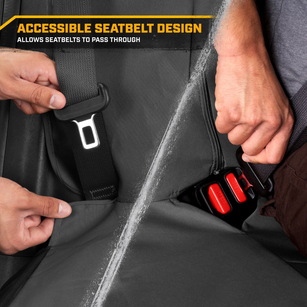 CAT Gray Rear Seat Cover for Trucks, Cars & SUVs - Heavy-Duty Oxford Canvas - 60/40 Split Bench Protector - Durable Back Seat Cover for Work Trucks, Pets, Travel - Car & Truck Interior Accessory