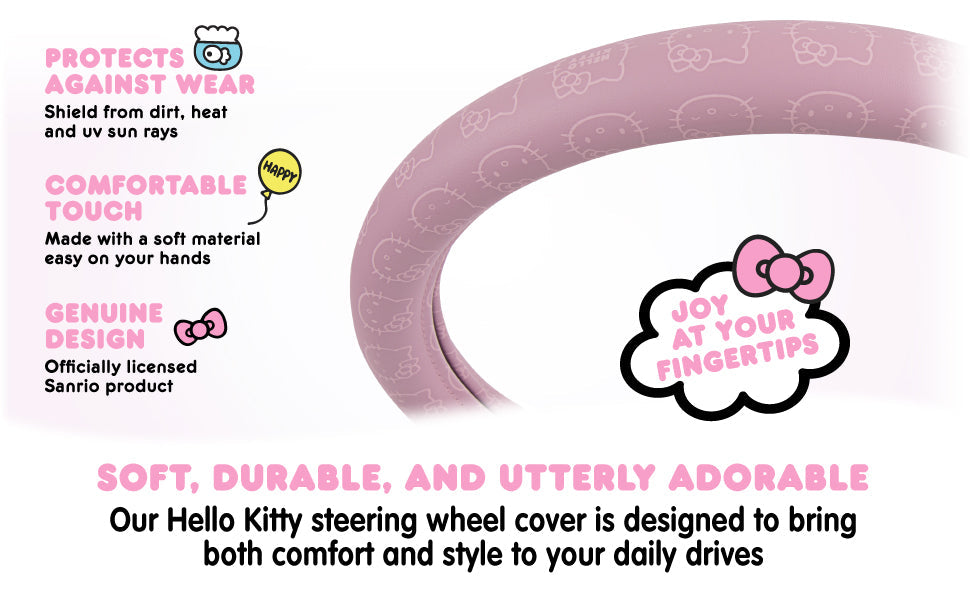 Carbella Sanrio Hello Kitty Pink Steering Wheel Cover (Fits 14.5" - 15")