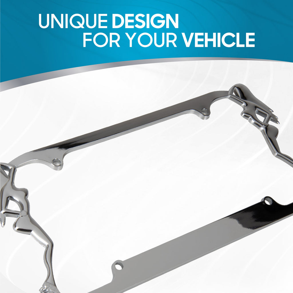BDK Die-Cast Stainless Metal License Plate Frame/Holder Universal Size - Blank Metal Design (Pack of 2)