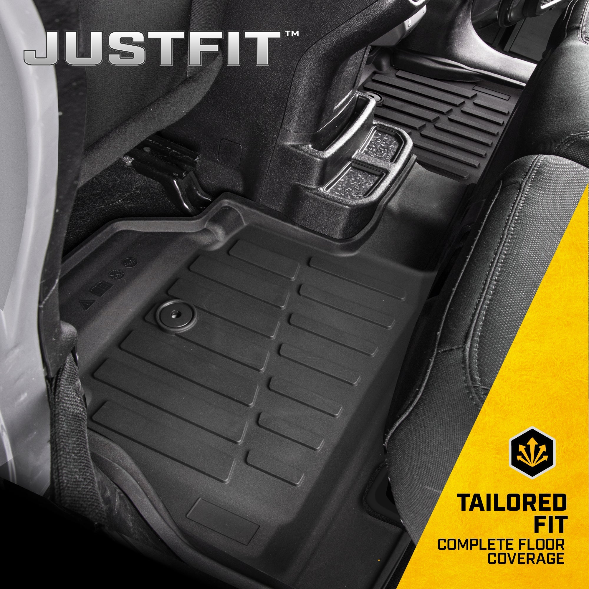 CAT 3-Piece JustFit 3D Floor Liner Mats for Jeep Wrangler 4WD (2018 - 2026) - All Weather, Heavy Duty, Custom Fit