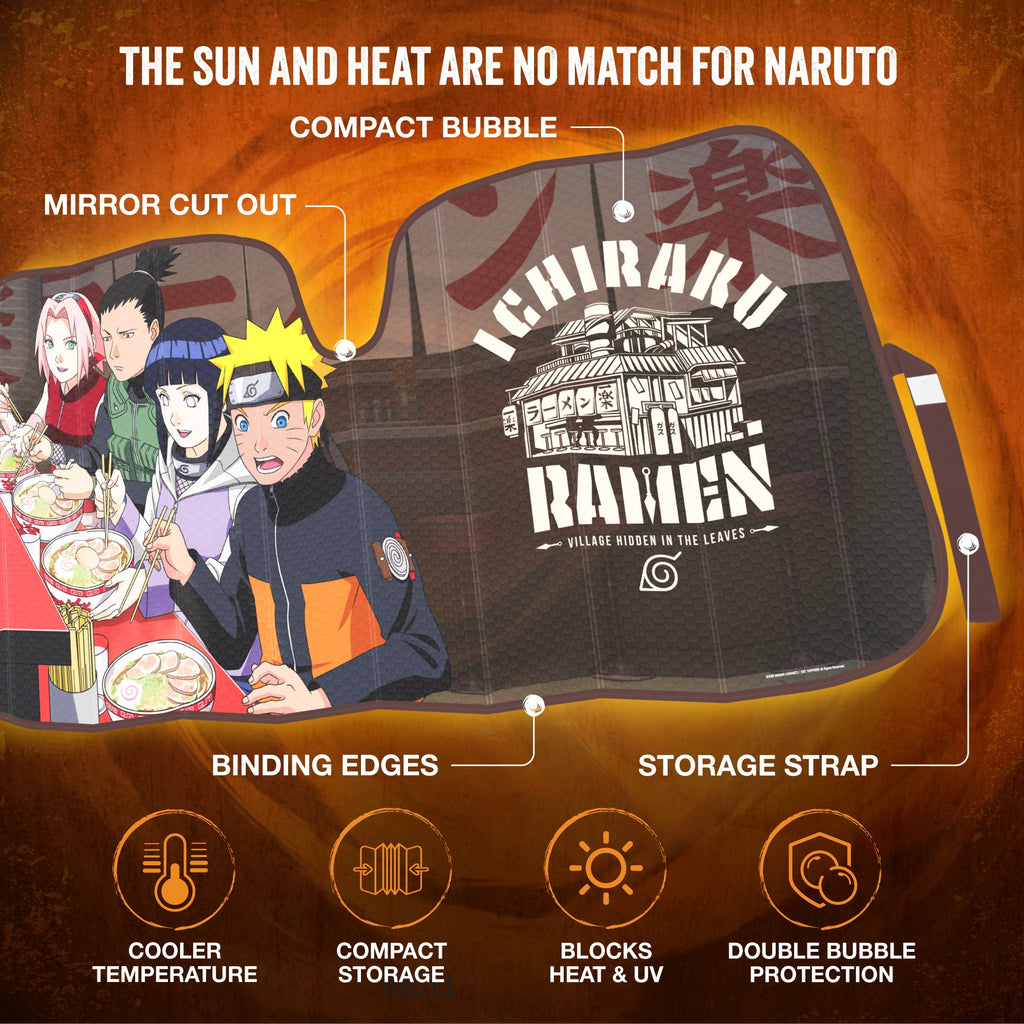 Naruto Shippuden Officially Licensed Windshield Sun Shade - Car Sun Shade Fits Most Autos, Trucks, SUV, & Van - Akatsuki Naruto Merch & Anime Accessories for Cars - Sunshade Car Windshield - 57" x 27"