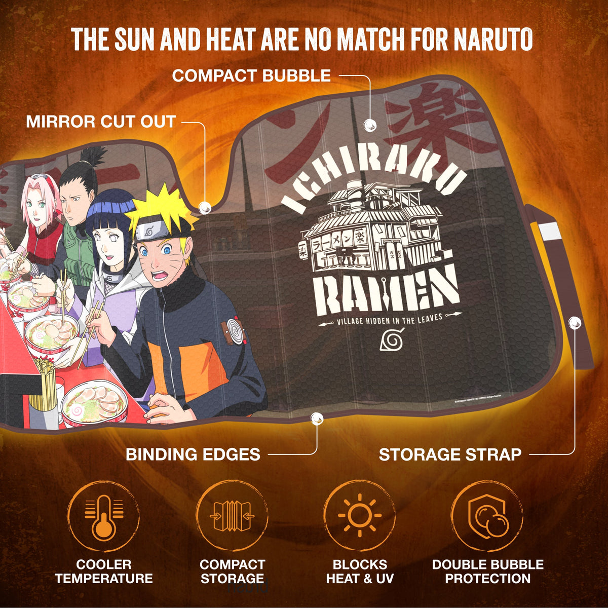 Naruto Shippuden Officially Licensed Windshield Sun Shade - Car Sun Shade Fits Most Autos, Trucks, SUV, & Van - Akatsuki Naruto Merch & Anime Accessories for Cars - Sunshade Car Windshield - 57" x 27"