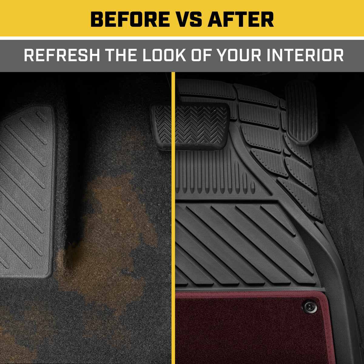 CAT 4-Piece Detachable Carpet Deep Dish Front Floor Mats and Rear Floor Mats - Heavy Duty, All Weather, Trim to Fit