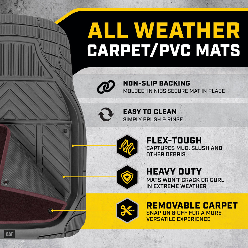 CAT 4-Piece Detachable Carpet Deep Dish Front Floor Mats and Rear Floor Mats - Heavy Duty, All Weather, Trim to Fit