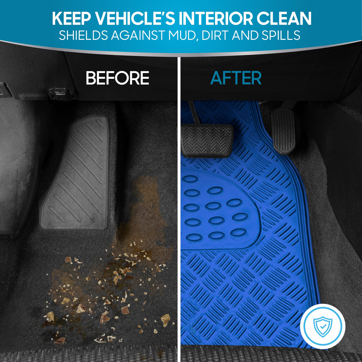 BDK 4-Piece Translucent Centered Cushioned Grip Pad Front Floor Mats and Rear Floor Mats - Heavy Duty, All Weather
