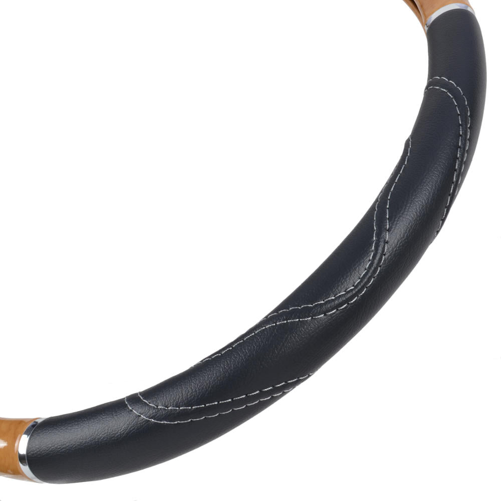 MotorTrend Wood Grain Soft Leather Grip Steering Wheel for Big Rigs, Trailers, Trucks (Fits 18")