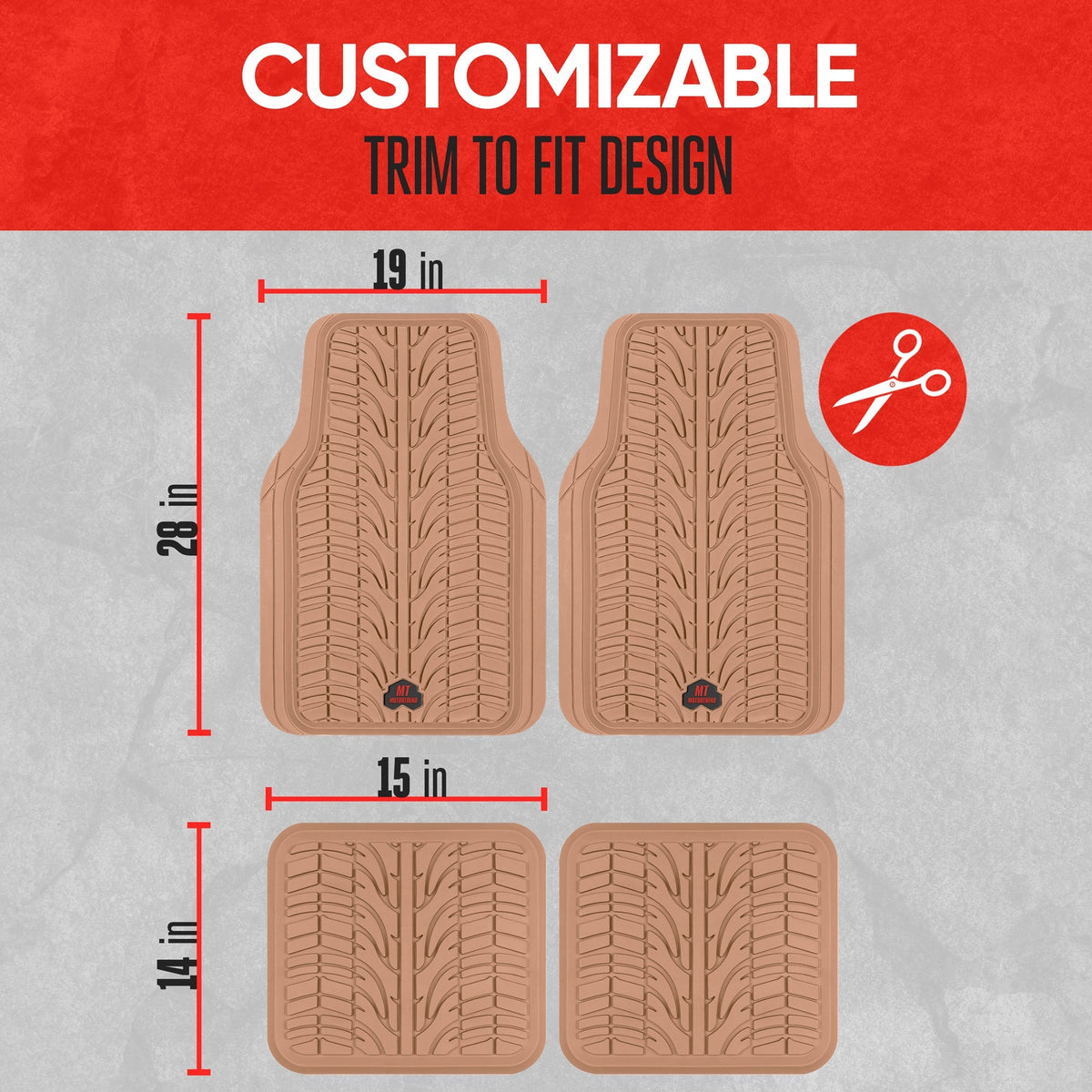MotorTrend 4-Piece Grand Prix Tire Tread Front Floor Mats and Rear Floor Mats - Heavy Duty, All Weather, Trim to Fit