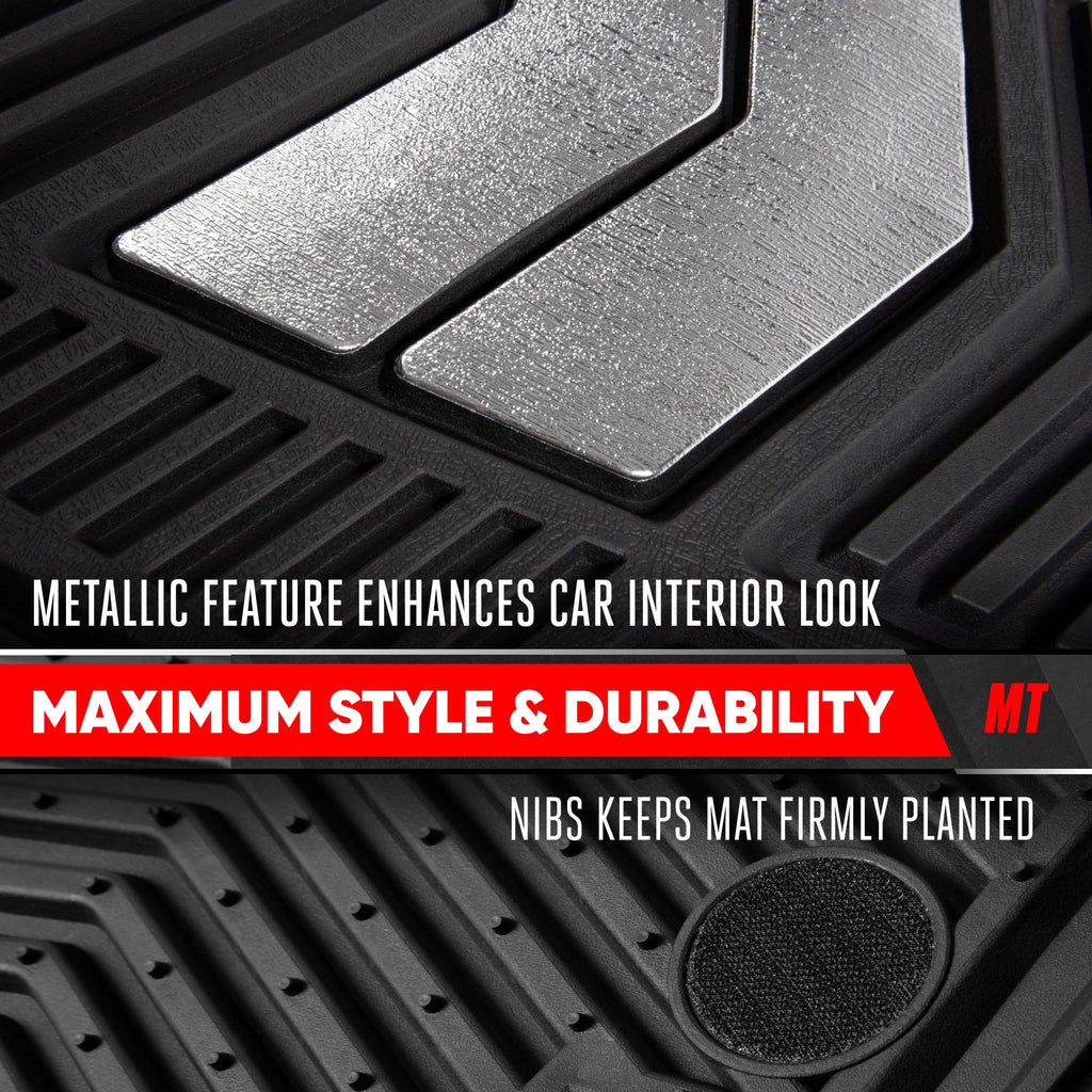 Motor Trend FlexTough Shield Black & Silver All-Weather Floor Mats for Cars, Trucks & SUVs – Heavy Duty Waterproof Rubber Car Mats, Universal Trim to Fit Automotive Accessories for Car Interior Protection, Front & Rear Floor Liners