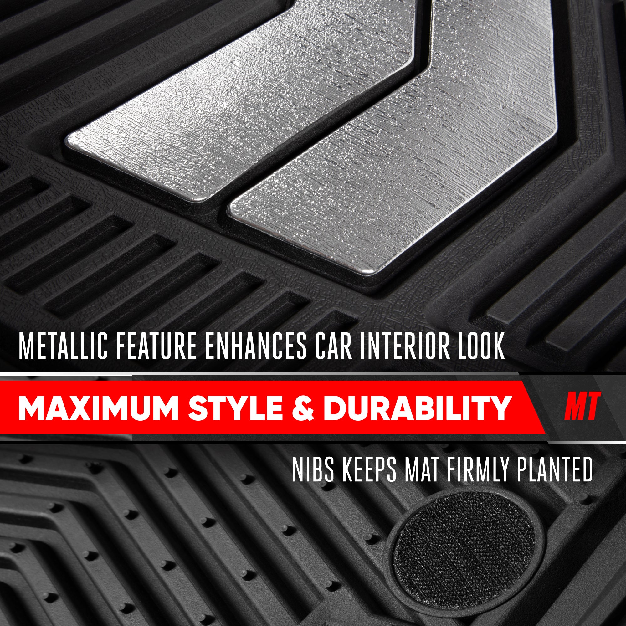 Motor Trend FlexTough Shield Black & Silver All-Weather Floor Mats for Cars, Trucks & SUVs – Heavy Duty Waterproof Rubber Car Mats, Universal Trim to Fit Automotive Accessories for Car Interior Protection, Front & Rear Floor Liners