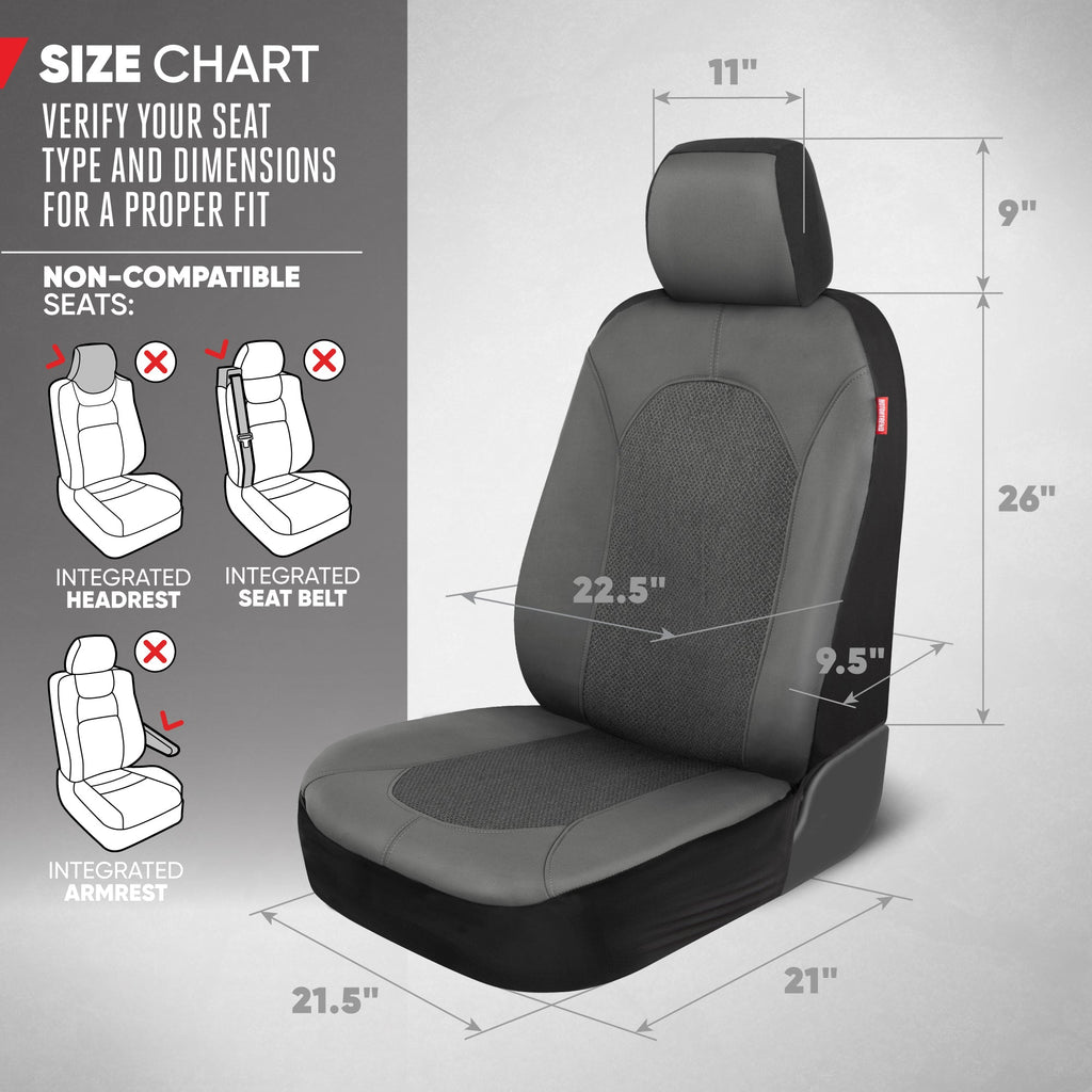 Motor Trend Charcoal Gray Car Seat Covers Set - 2 Front Seats – Spill-Proof Neoprene CarSeat Cover Protector for Cars – Automotive Interior Car Accessories for SUV & Small Trucks – Semi Universal Fit