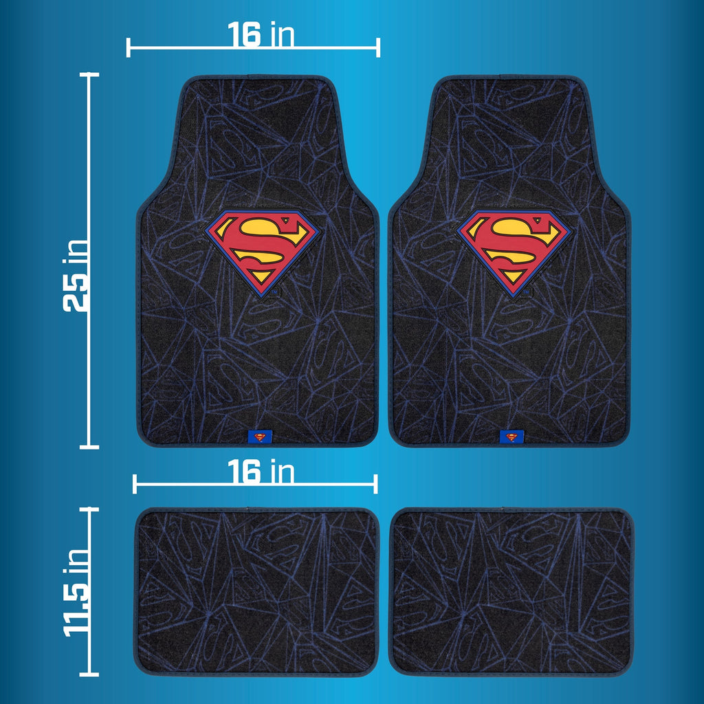 Warner Bros DC Comics 4-Piece Superman Logo Front Floor Mats and Rear Floor Mats
