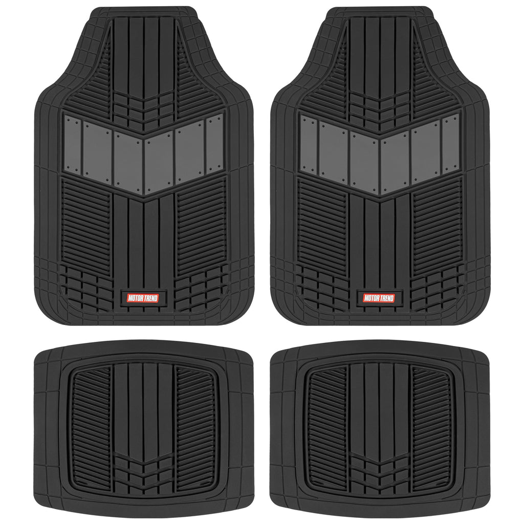 MotorTrend 4-Piece DualFlex Deep Drainage Channels Front Floor Mats and Rear Front Floor Mats - Heavy Duty, All Weather, Trim to Fit - Gray