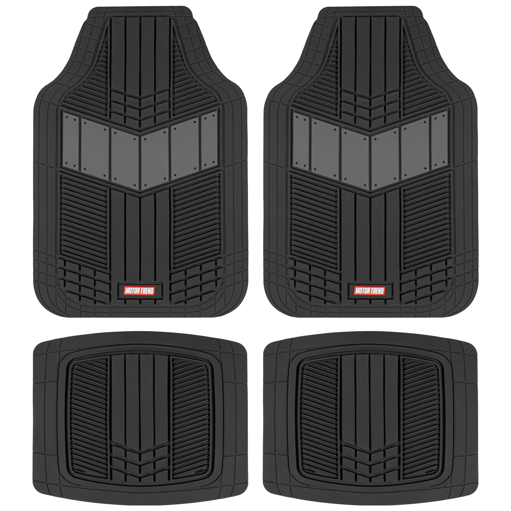MotorTrend 4-Piece DualFlex Deep Drainage Channels Front Floor Mats and Rear Front Floor Mats - Heavy Duty, All Weather, Trim to Fit - Gray