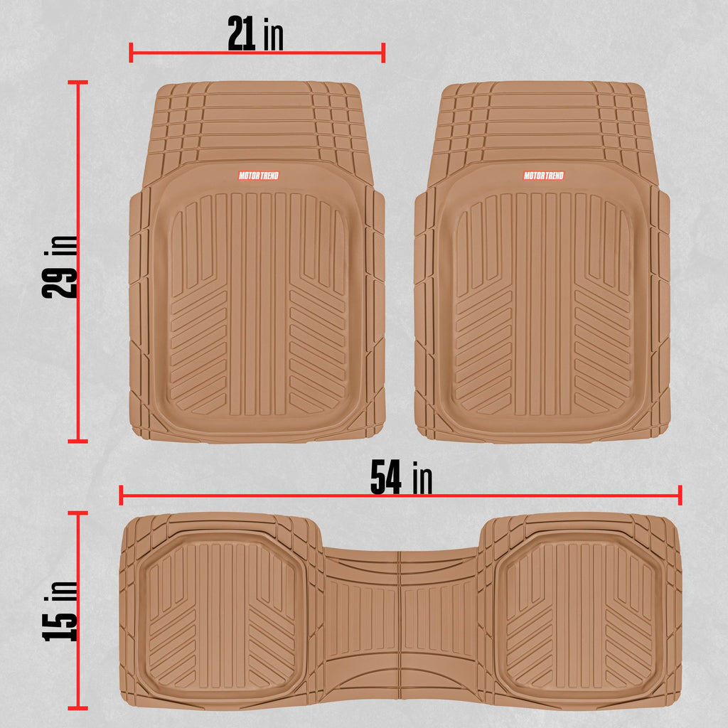 MotorTrend 3-Piece FlexTough Plus Deep Dish Line Grooves Front Floor Mats and Rear Floor Mat - Heavy Duty, All Weather, Trim to Fit